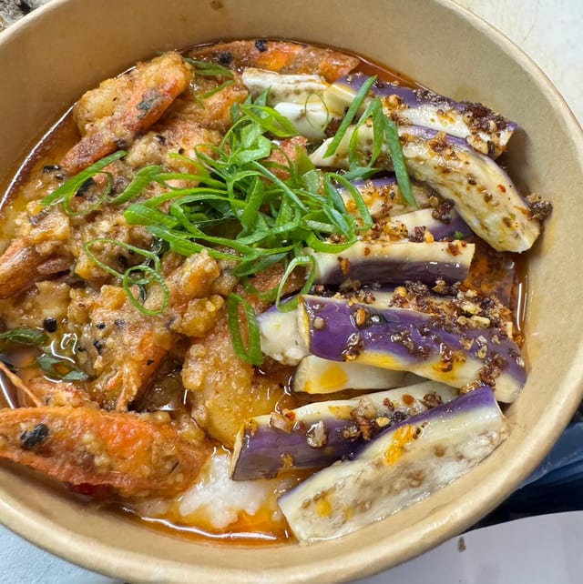 Salted Egg Yolk Prawn and Congee.