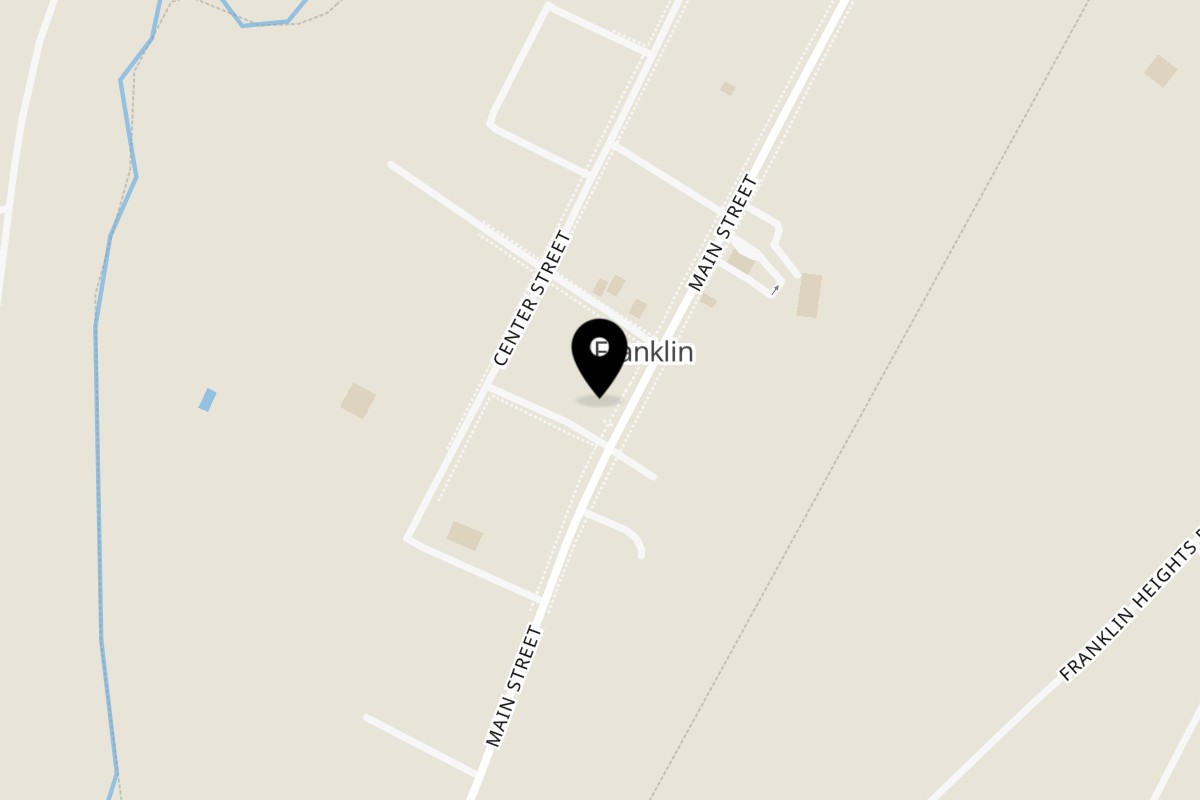 Map showing the location of The Tulip and the Rose Cafe on 435 Main St in Franklin